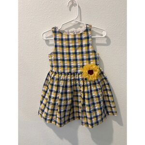 Marmellata Toddler Girl Gingham Seersucker Dress Yellow Blue Flower 24M